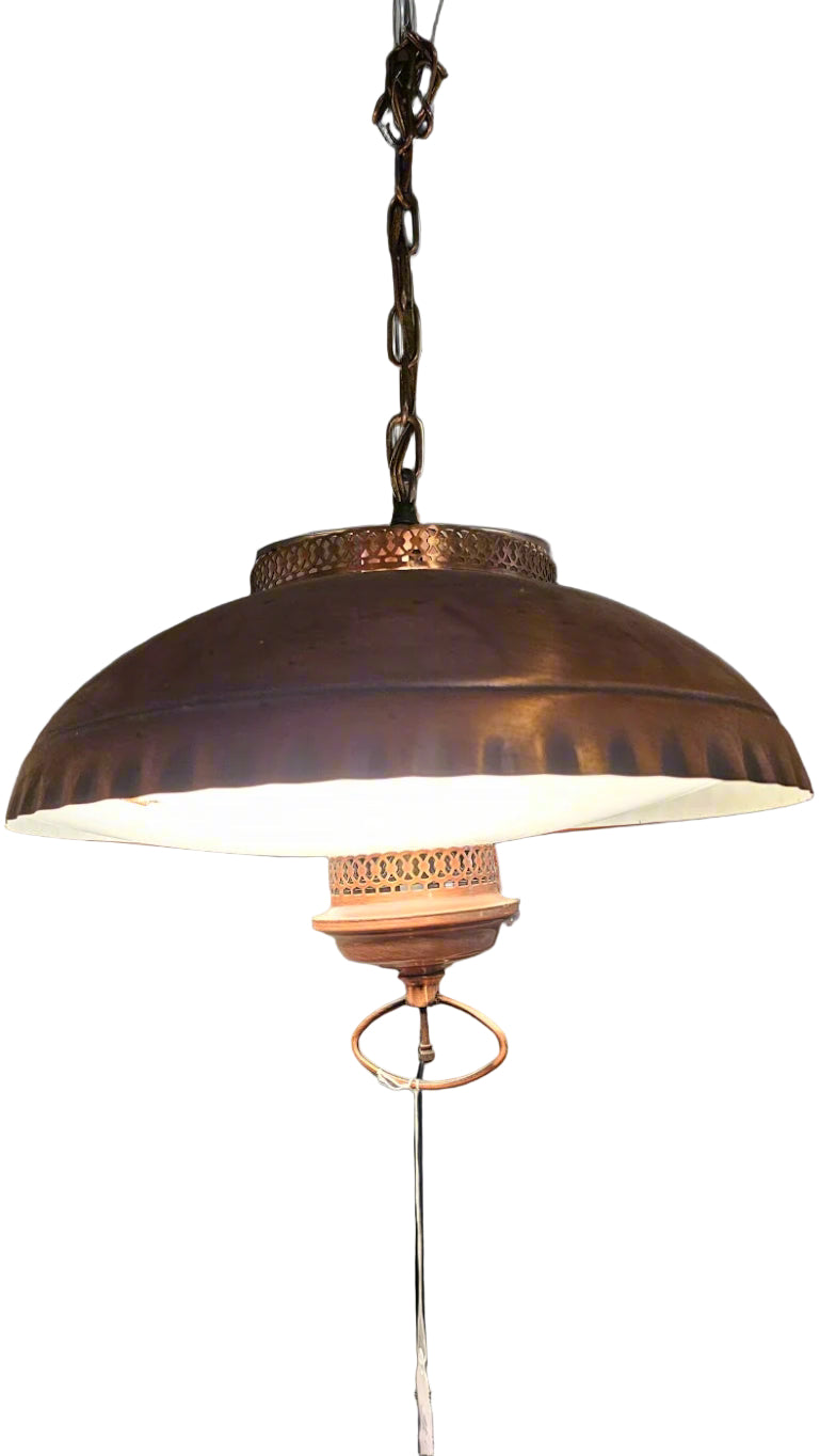 Drop-Down Light Fixture – 1950s Brass and Glass Mid-Century Ceiling Pendant