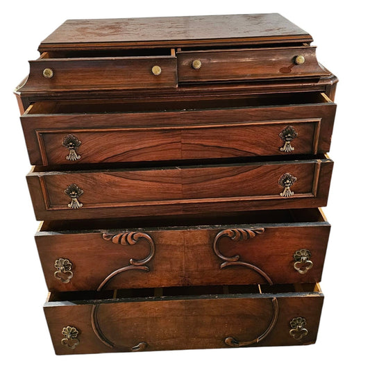 Serpentine Mahogany Dresser | Ornate Carved Detailing & Brass Hardware
