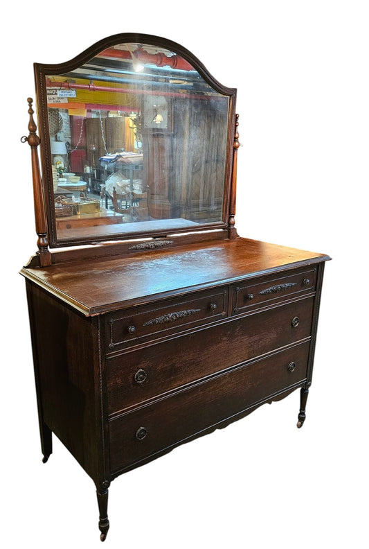 Dresser with Mirror | Solid Wood Vanity with Turned Details