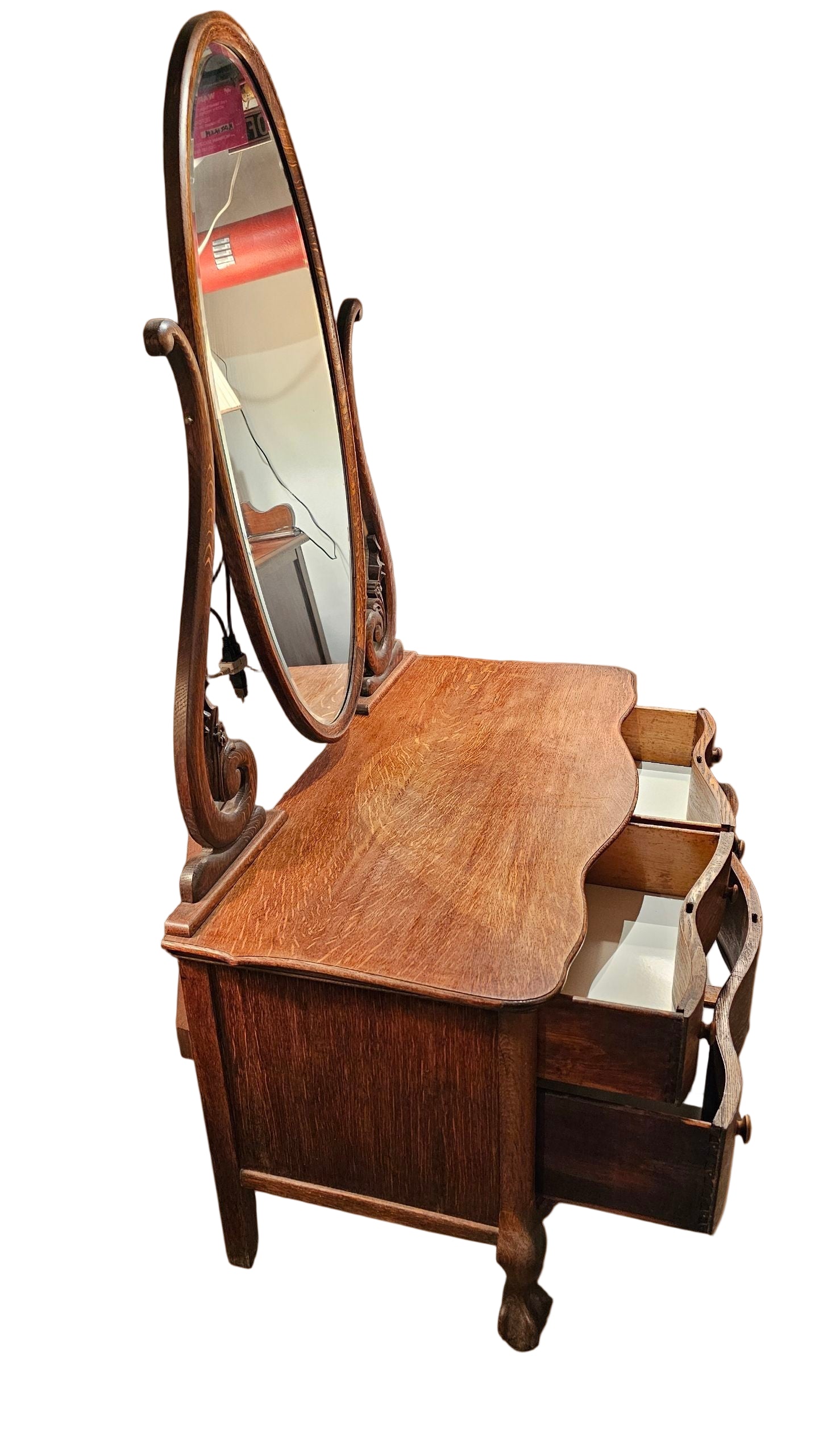 Serpentine Front Dresser Vanity with Oval Mirror