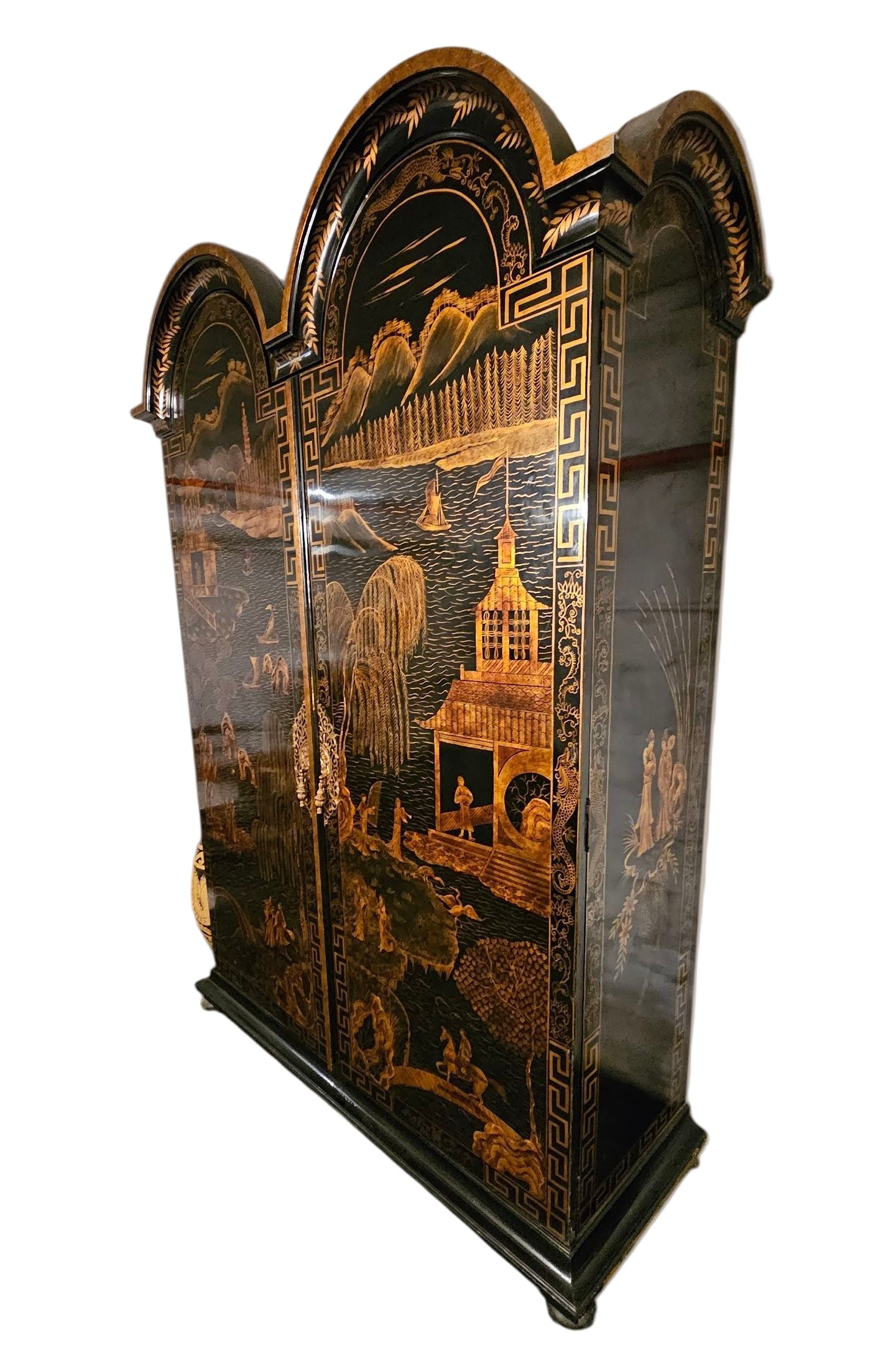 Chinoiserie Armoire Hand-Painted Gold Asian Landscape