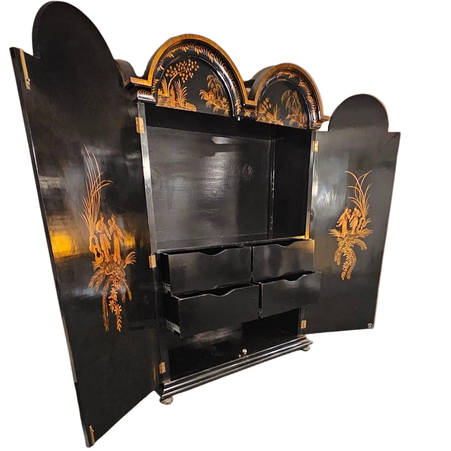 Chinoiserie Armoire Hand-Painted Gold Asian Landscape