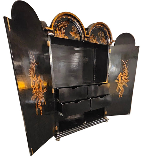 Chinoiserie Armoire Hand-Painted Gold Asian Landscape