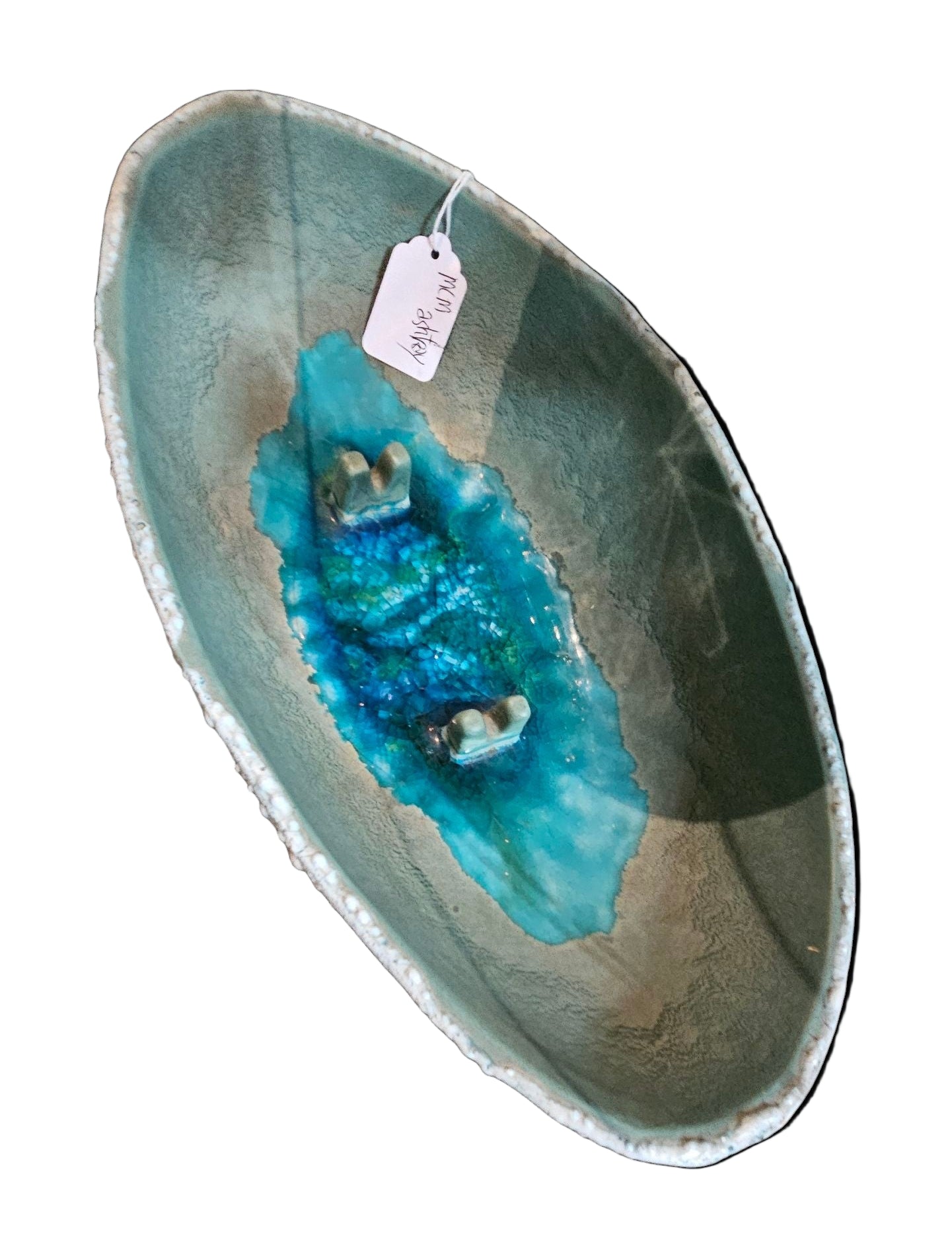 Aqua Mid-Century Ceramic + Fused Glass Ashtray