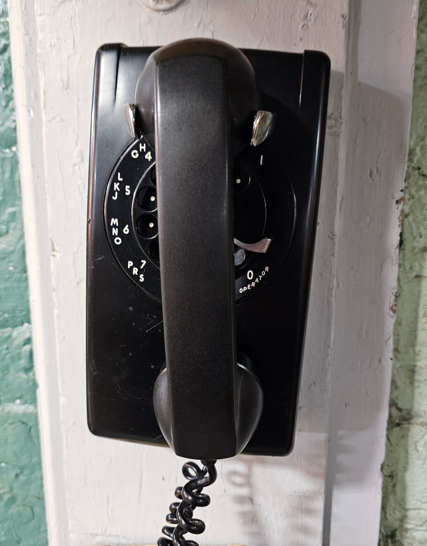Black Wall-Mounted Rotary Telephone — Industrial Mid-Century Icon