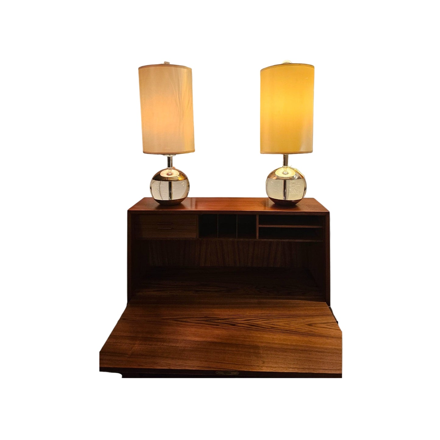 Table Lamp – Mid-Century Modern Orb Base with Drum Shade (1960s–1970s)