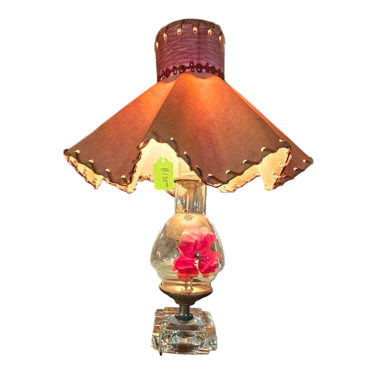 Pink Floral Lamp with Lace Trim Shade