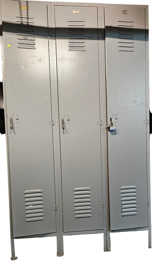 Industrial Grey Metal Locker Trio
