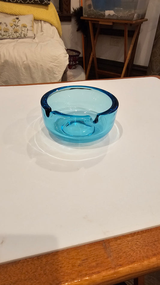 Cobalt Rim Aqua Glass Ashtray