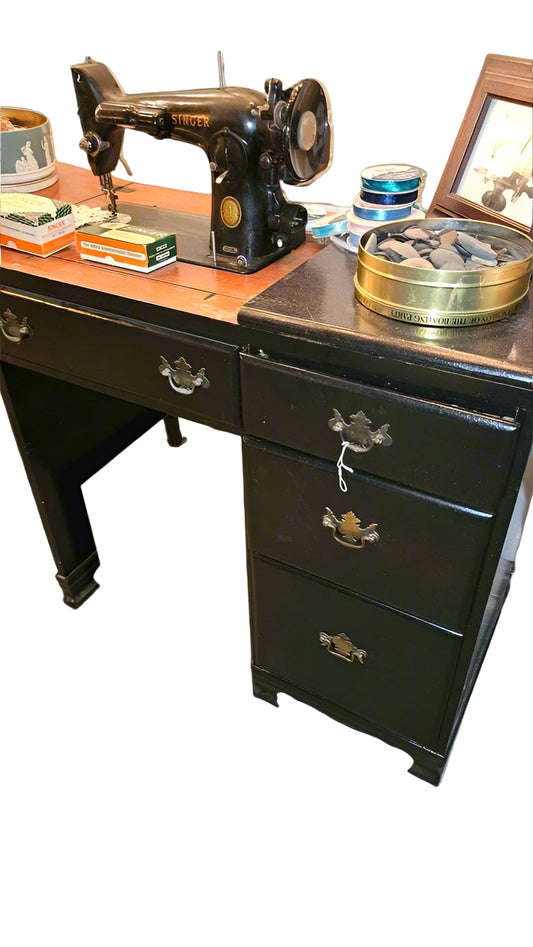 Singer 201 Sewing Machine in Cabinet – Vintage Mid-Century Sewing Table