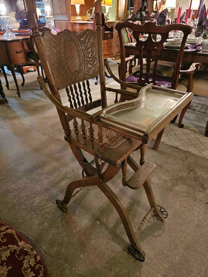 Combination Antique High Chair and Stroller