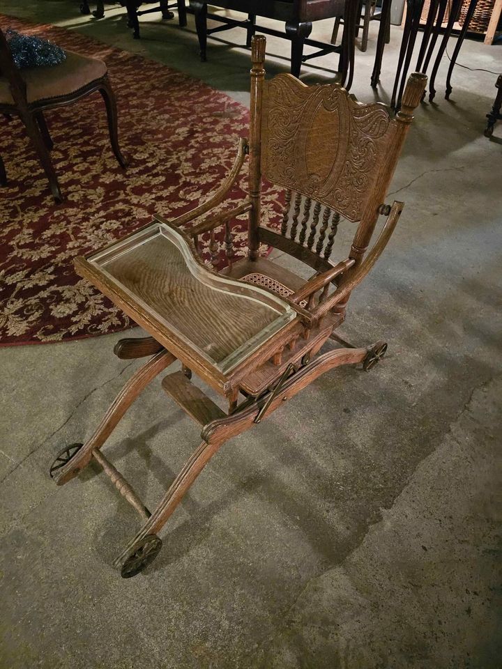 Combination Antique High Chair and Stroller