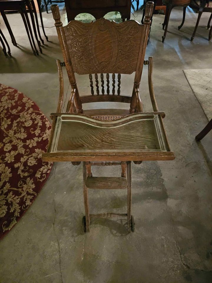 Combination Antique High Chair and Stroller