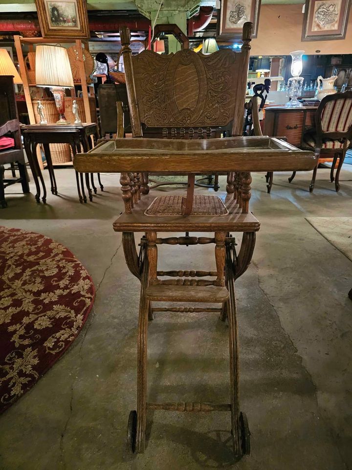 Combination Antique High Chair and Stroller