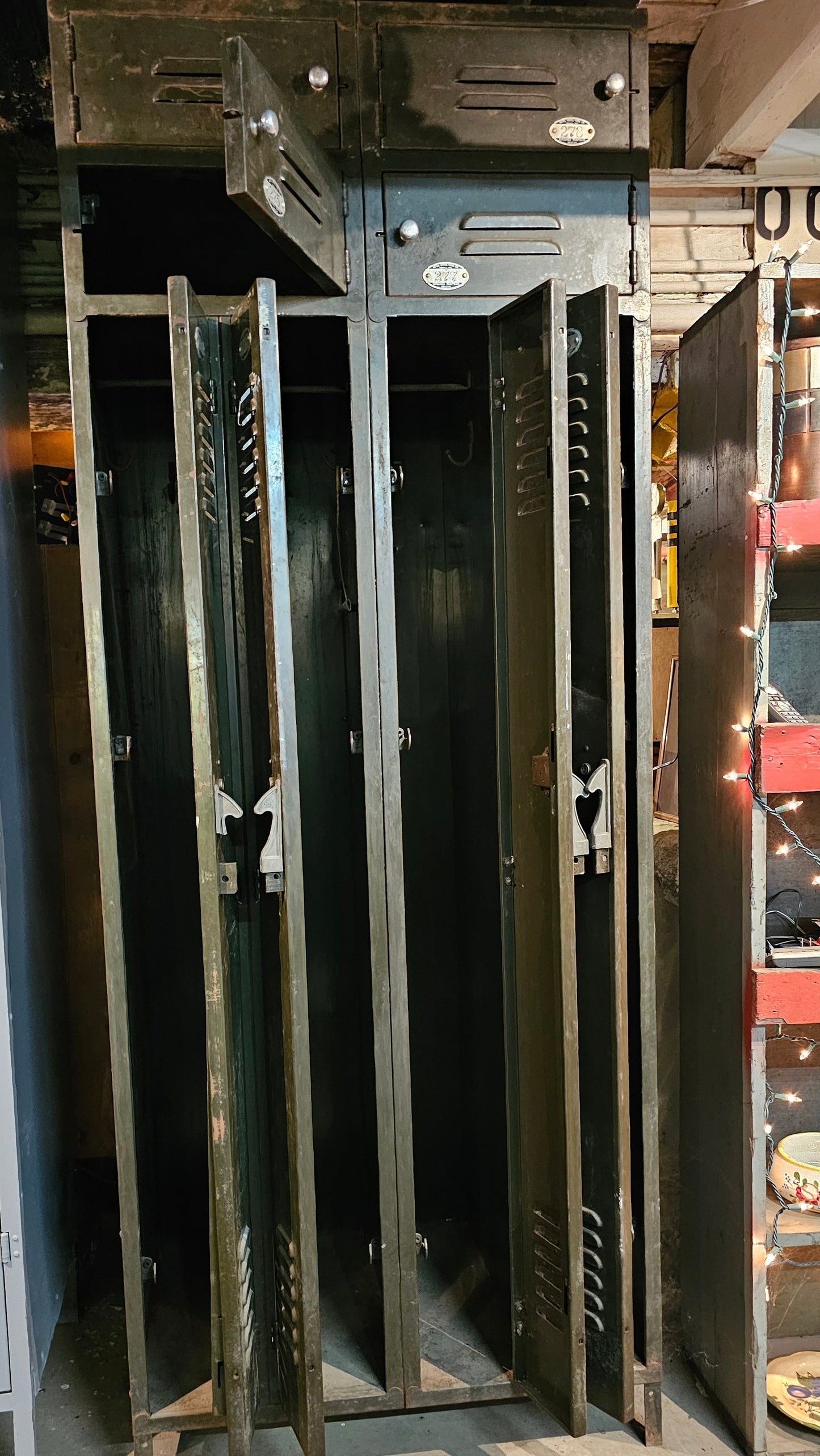 Industrial 6-Door Metal Lockers — Authentic Factory-Era Storage