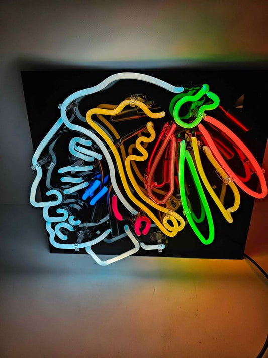 Chicago Blackhawks Neon Sign – Vintage NHL Bar Light with Red and White Glow