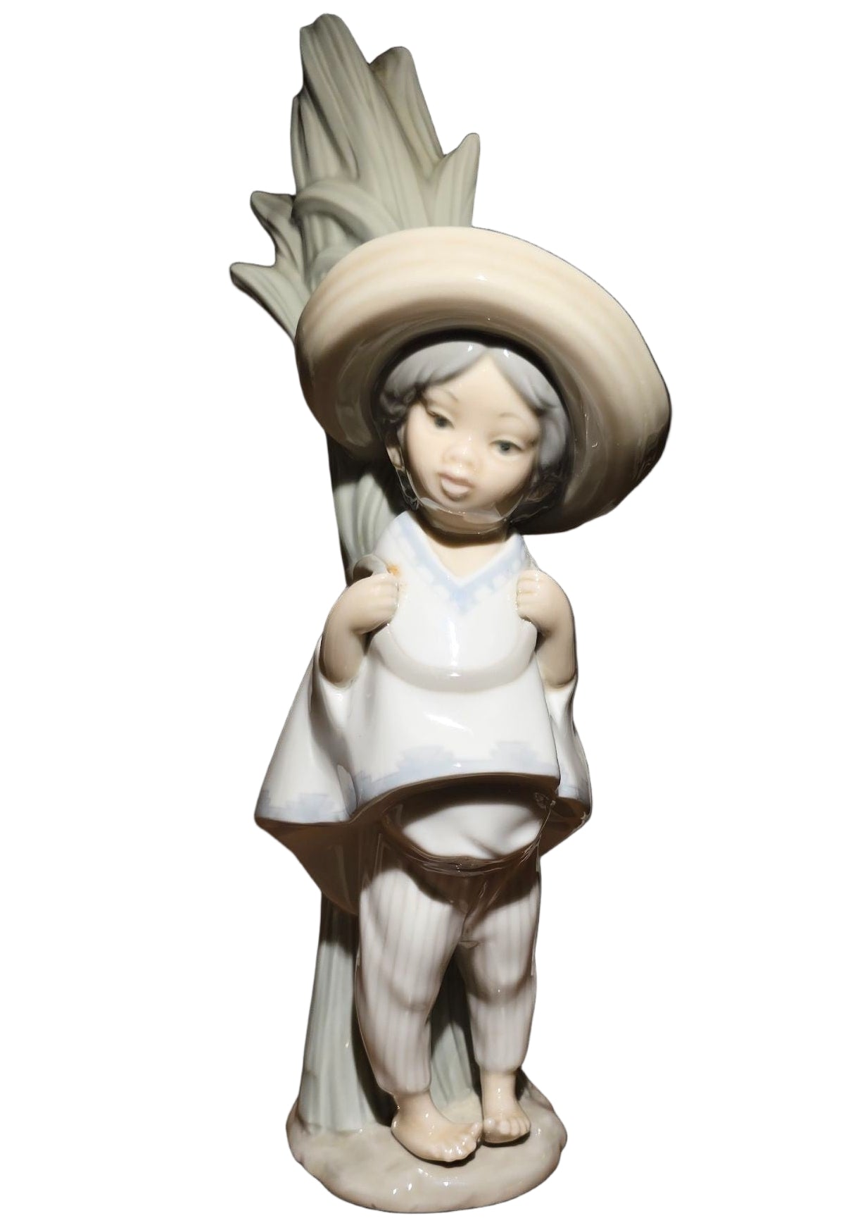 Lladro Porcelain “Boy with Straw Hat” Figurine – Gloss Finish, Spain
