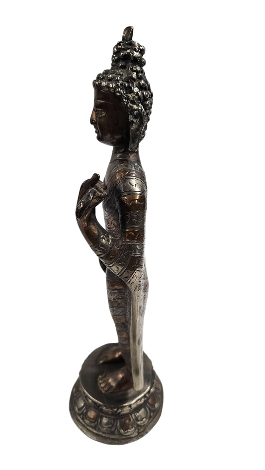 Shakyamuni Buddha Bronze Statue – Partially Gold-Plated Tibetan Vintage Figurine