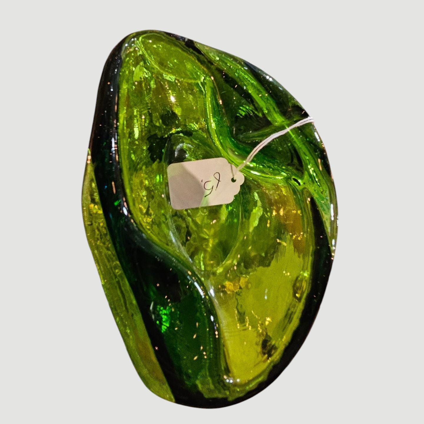 Emerald Green Freeform Art Glass Ashtray