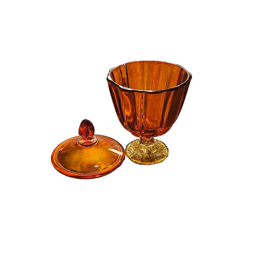Amberina Flame Candy Dish — Footed Lidded Compote (1970s)