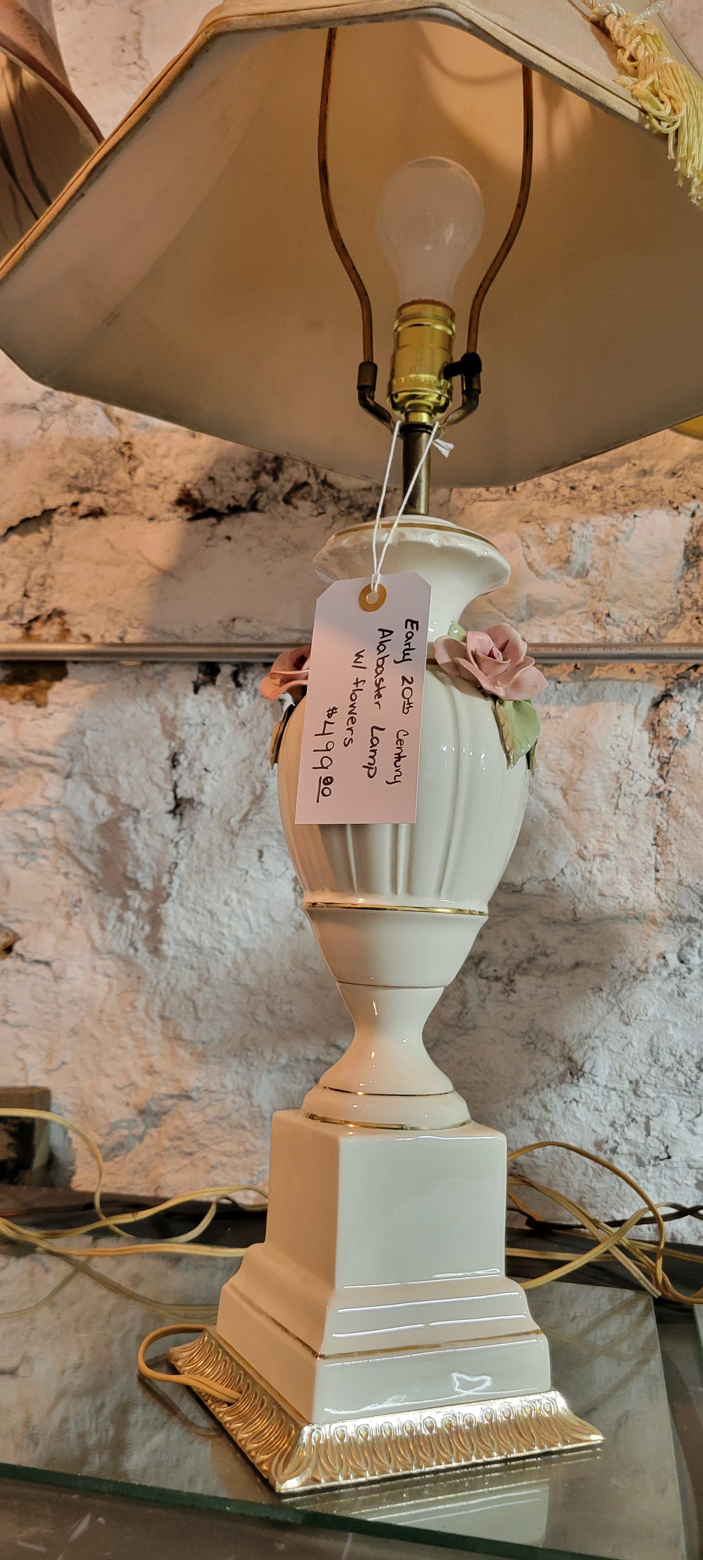 Ceramic Lamp Embellished with Flowers --Vintage