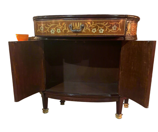 Table – Inlaid Wood Console with Ormolu Accents Neoclassical Demilune