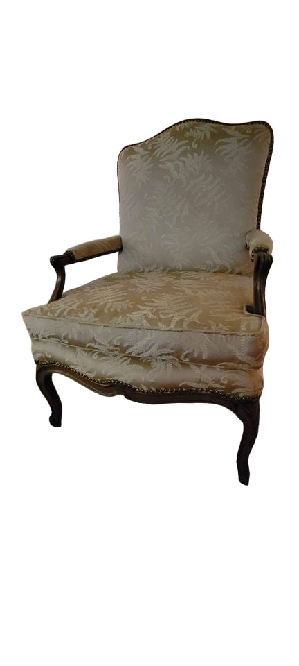 High-Back Arm Chair – Mid-Century Wooden Frame with Upholstered Seat