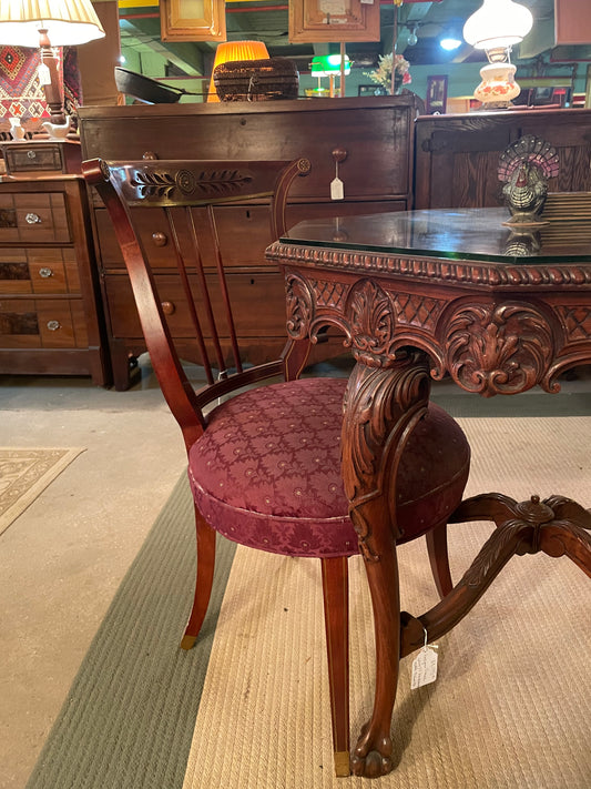 Victorian Maroon Upholstered Mahogany Wood Chairs