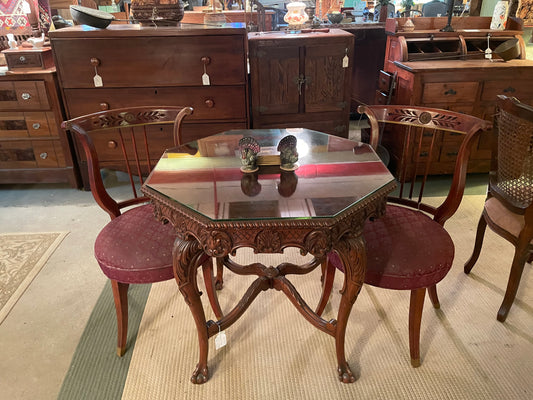 Victorian Maroon Upholstered Mahogany Wood Chairs