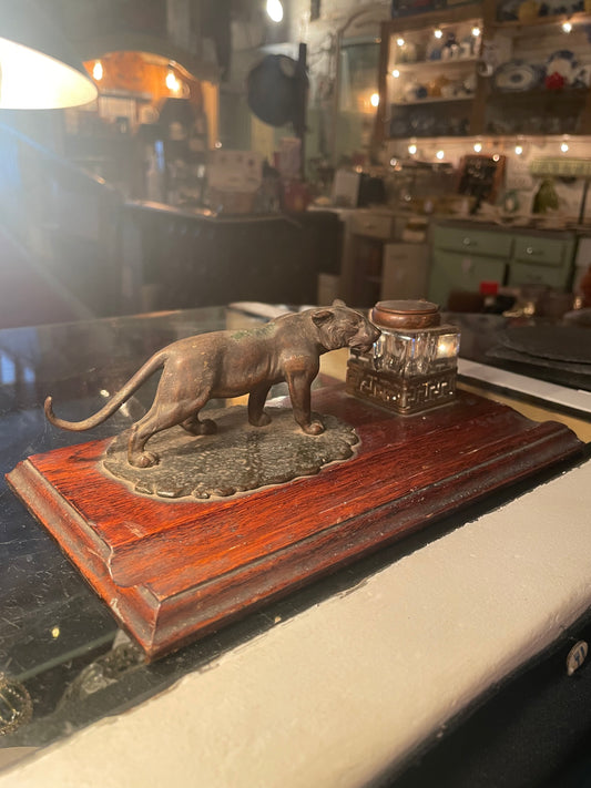 Tiger Inkwell – Early 20th Century Desk Accessory