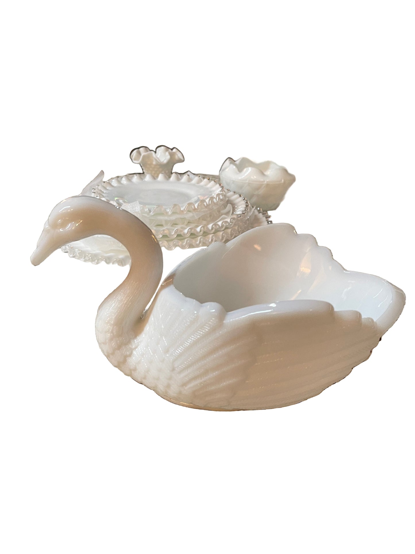 Glass Swan Trinket Dish – Pressed Milk Glass Jewelry Holder