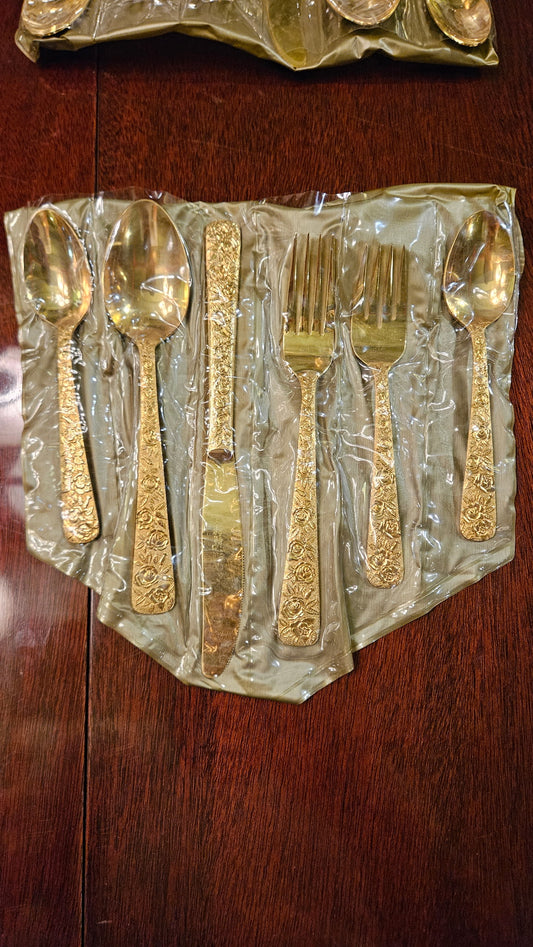 24K Gold Electroplate Flatware Set – Service for 12 (72+ Pieces)