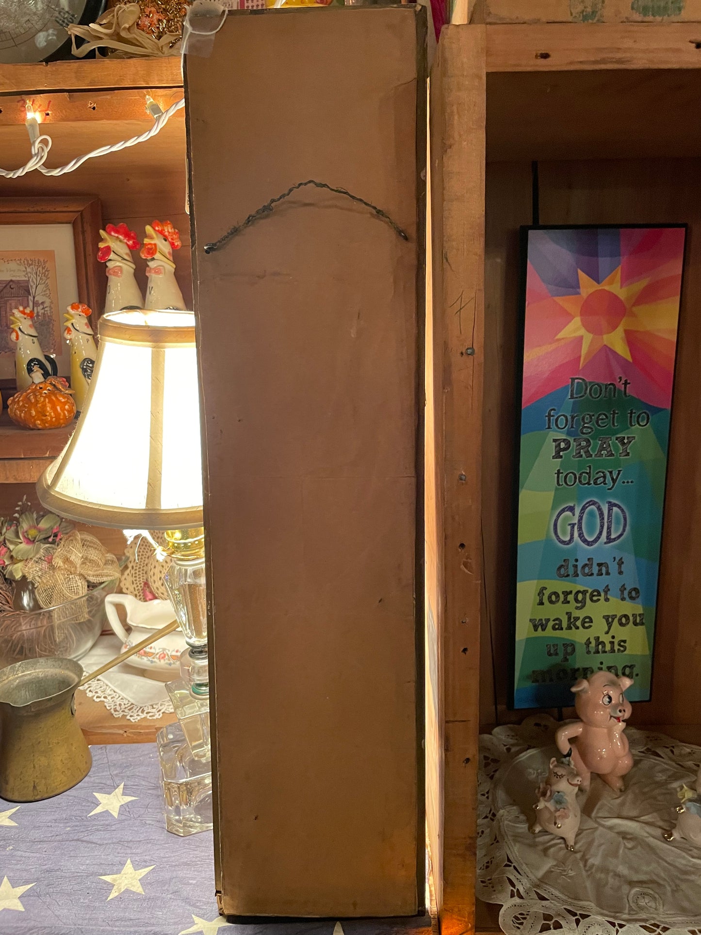 Gilded Mirror with Victorian Woman Illustration – 19th Century Decorative Wall Art