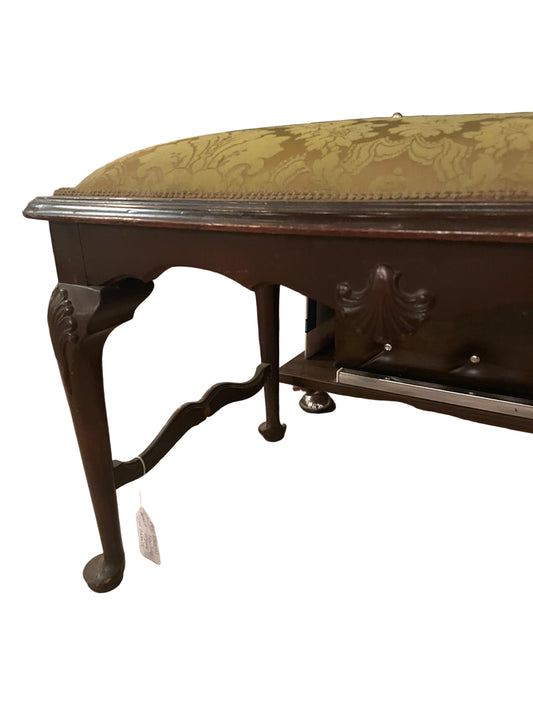 Green Silk Damask and Mahogony French Bench