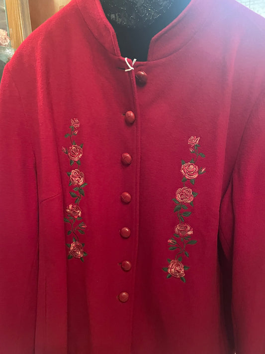 Red Rose Embroidered Jacket – Women’s Boho Floral Outerwear