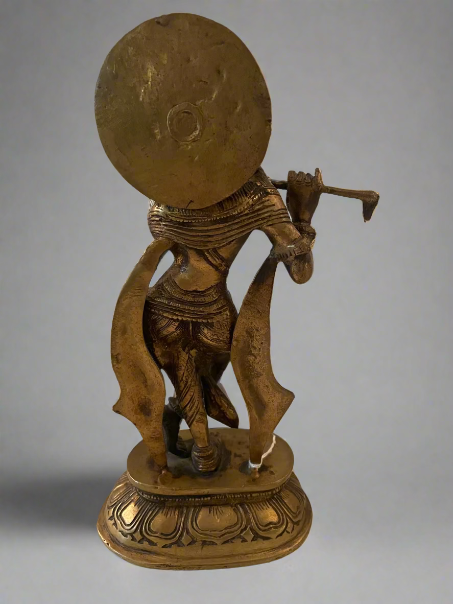 Vintage Krishna Brass Statue Playing Flute