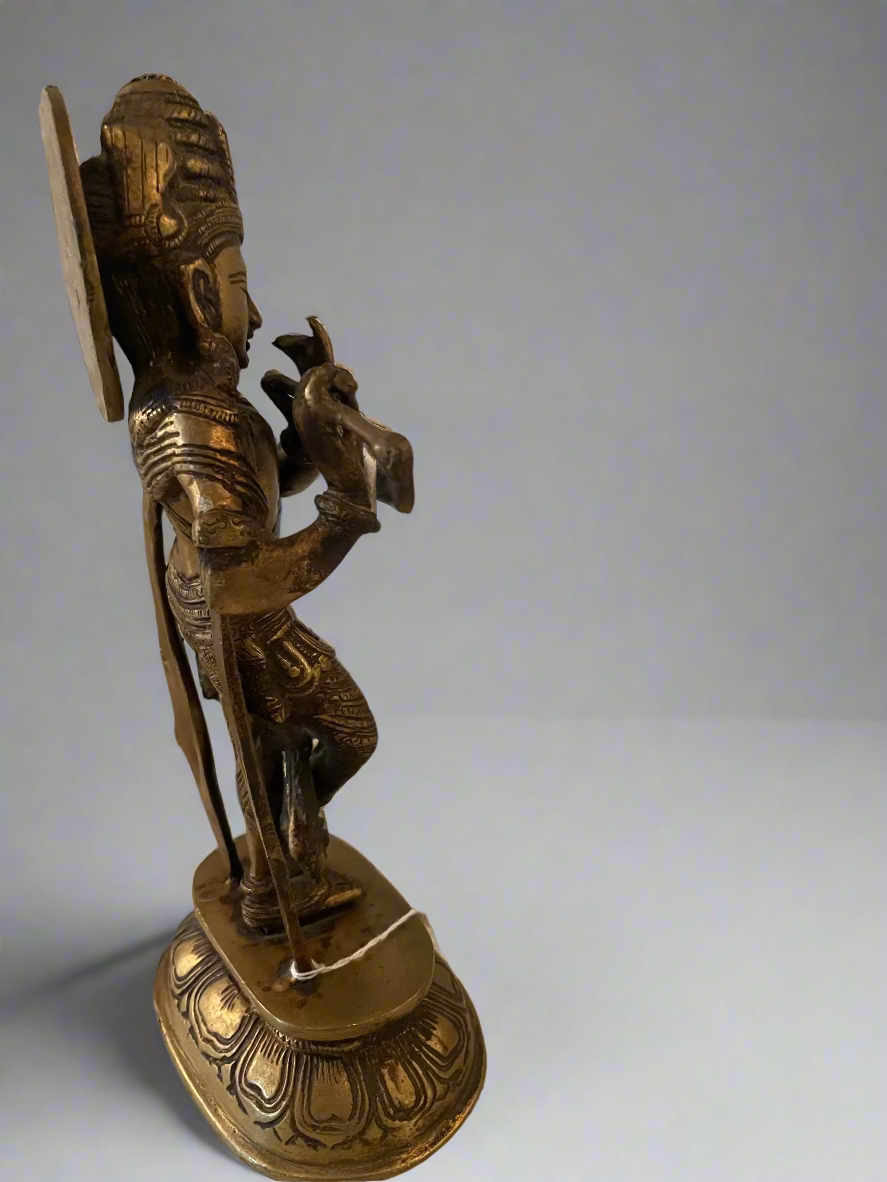 Vintage Krishna Brass Statue Playing Flute