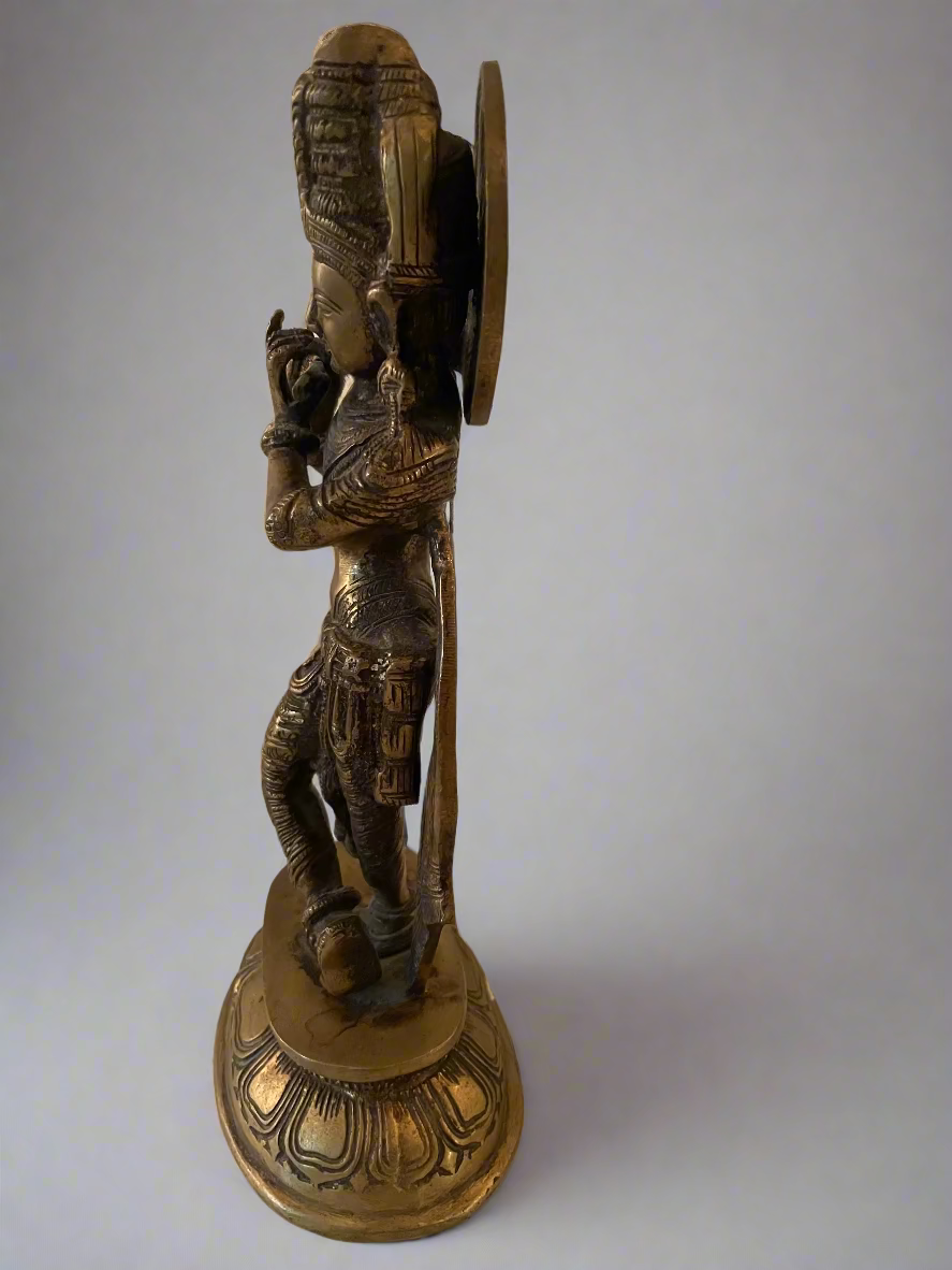 Vintage Krishna Brass Statue Playing Flute