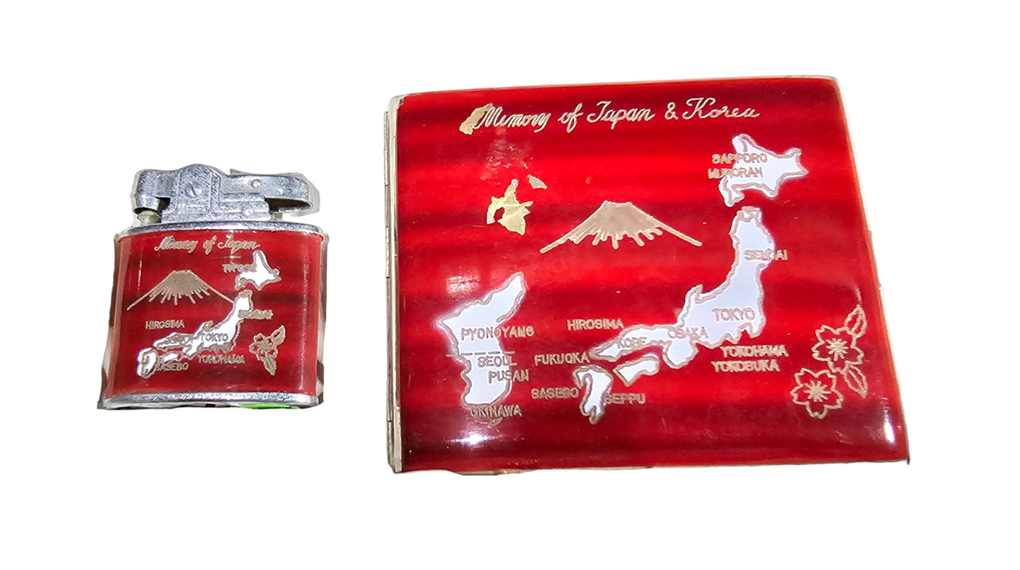 Japan & Korea Souvenir Cigarette Case + Lighter Set