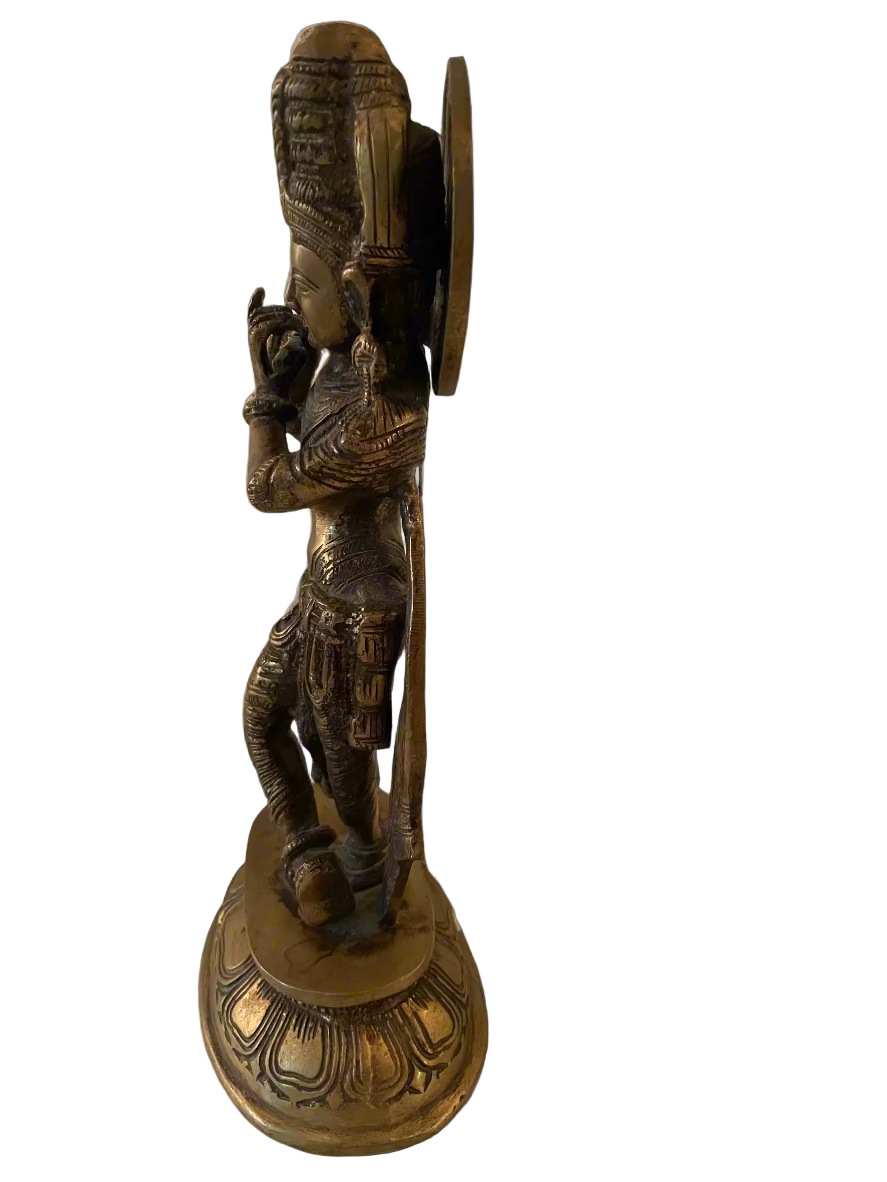 Vintage Krishna Brass Statue Playing Flute