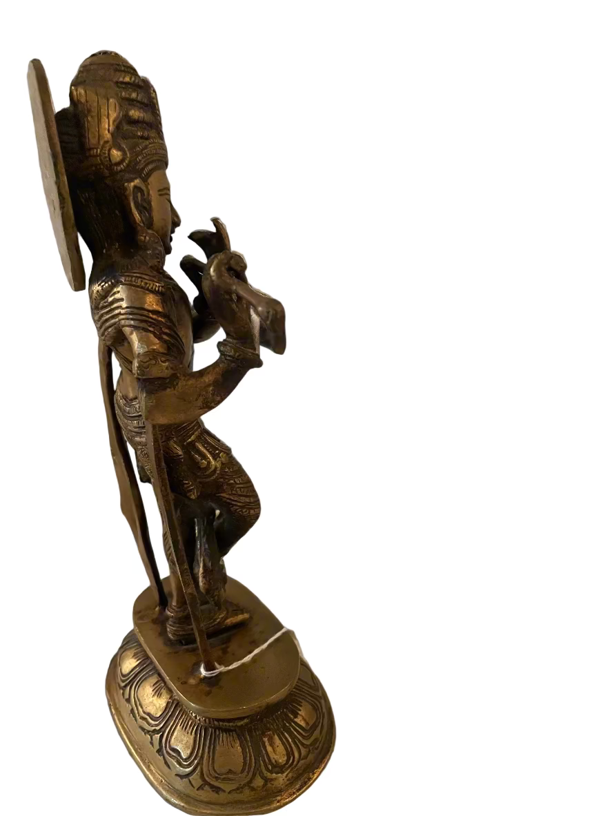 Vintage Krishna Brass Statue Playing Flute