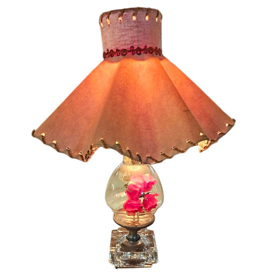 Pink Floral Lamp with Lace Trim Shade
