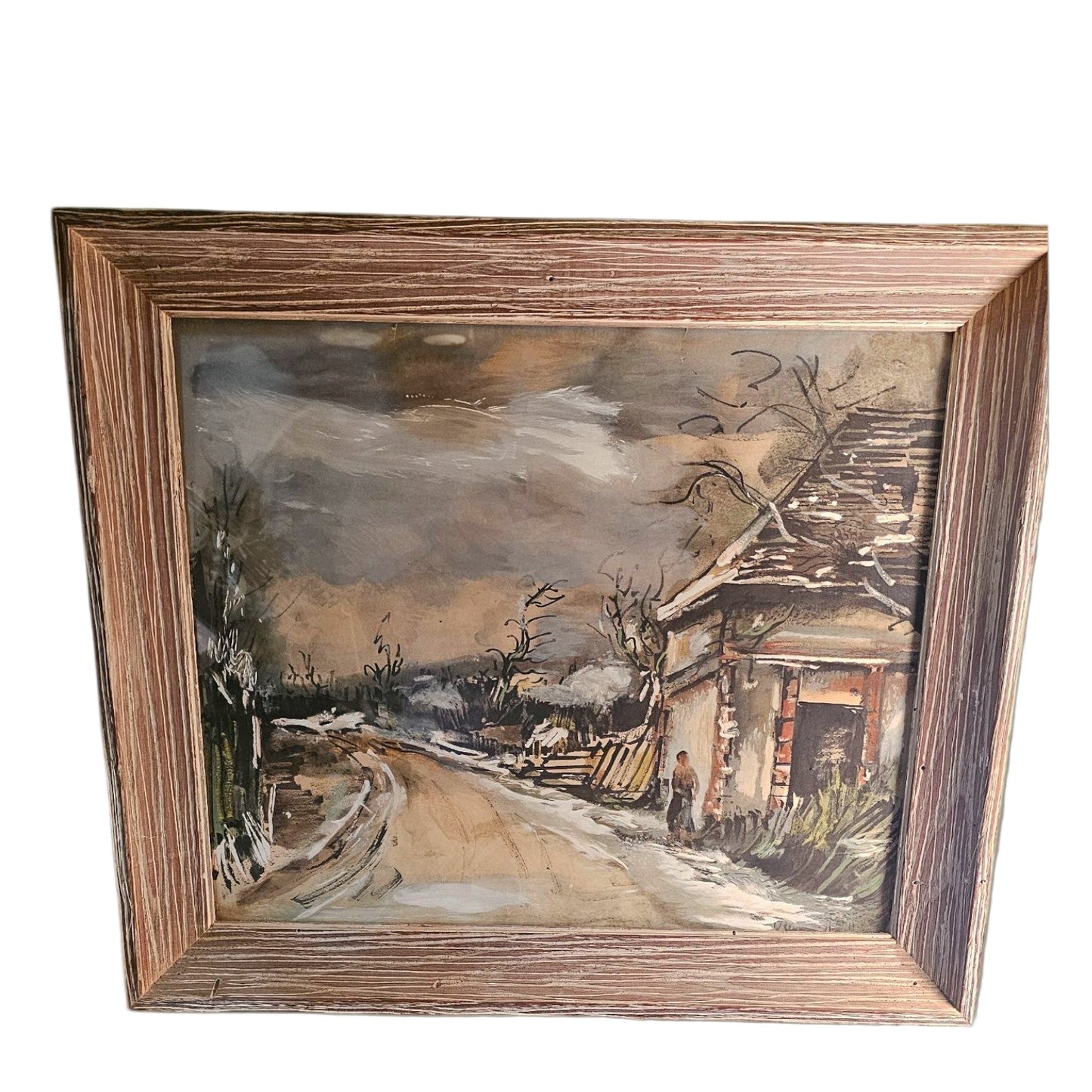 Winter Rustic Cabin Road Scene