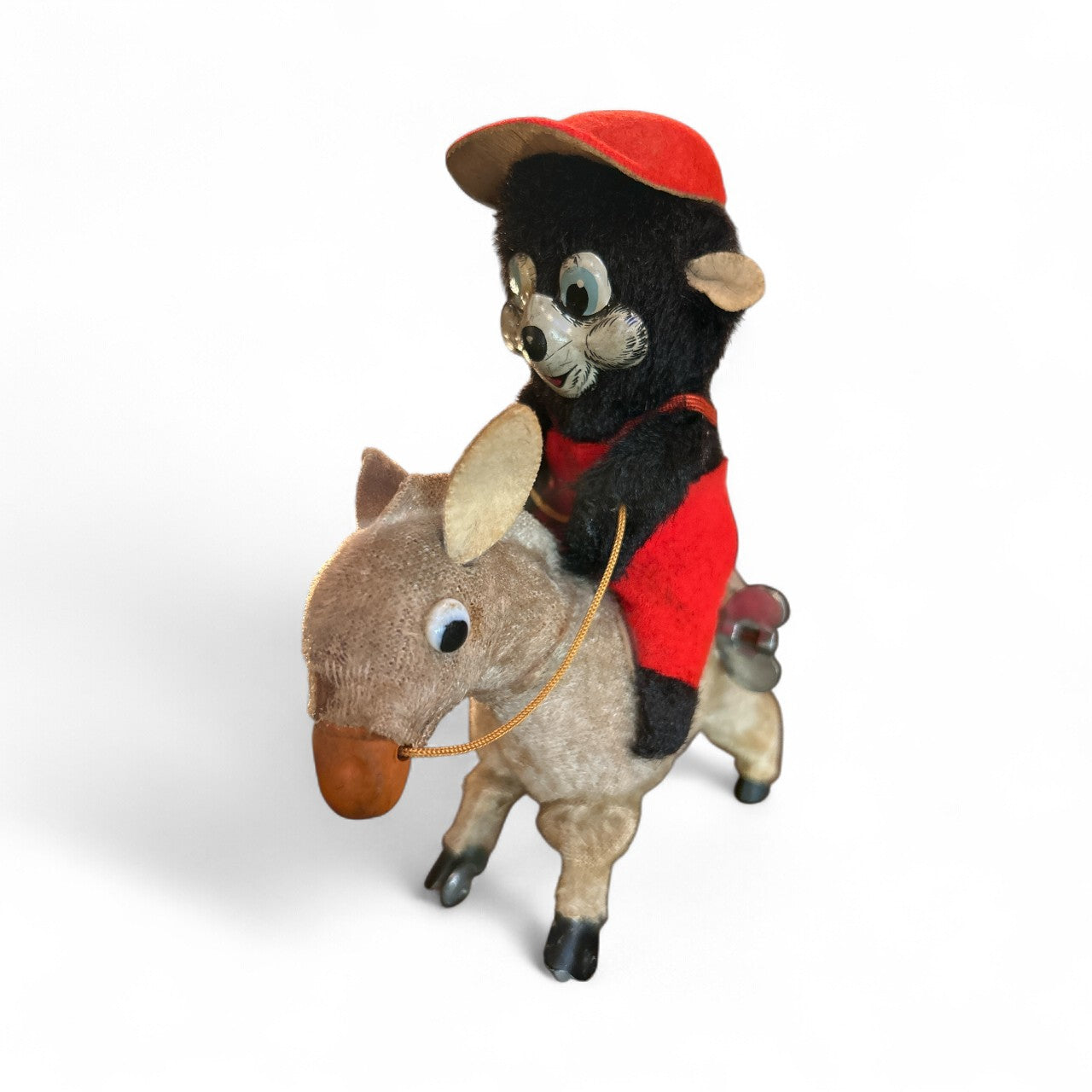 Wind-Up Monkey Riding Donkey Toy | 1950s Plush Mechanical Collectible