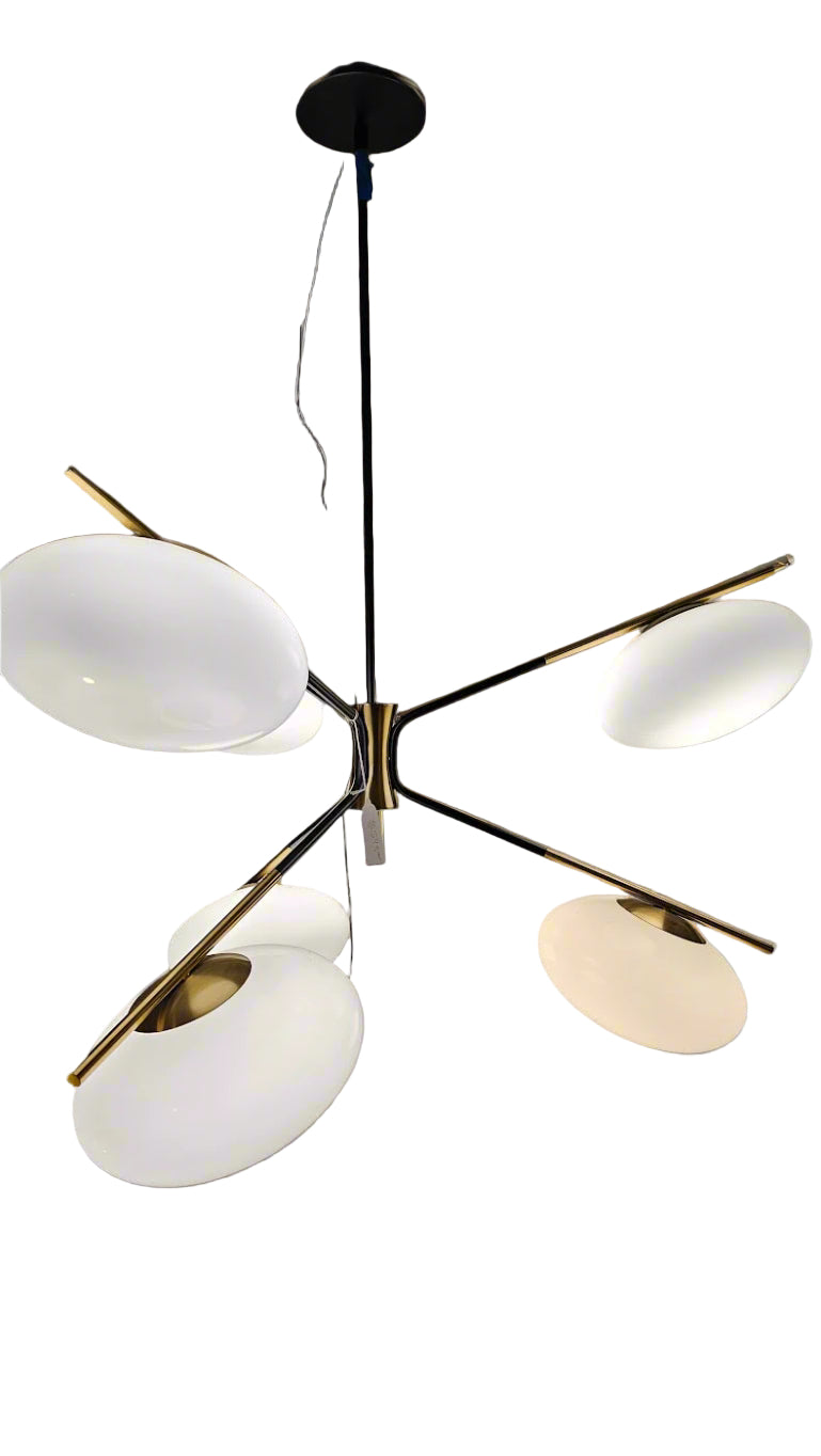 Chandelier Light Fixture – Brass and Glass Atomic Style Ceiling Lamp