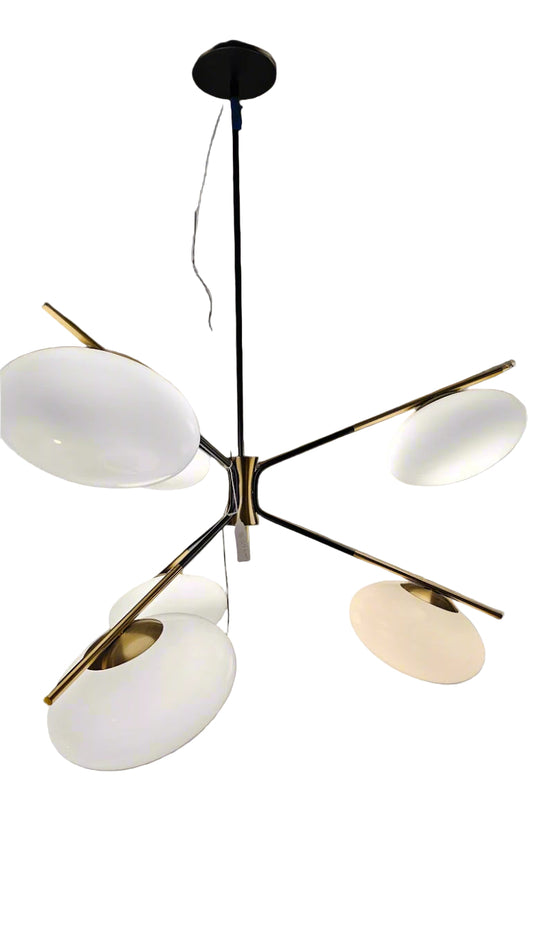 Chandelier Light Fixture – Brass and Glass Atomic Style Ceiling Lamp