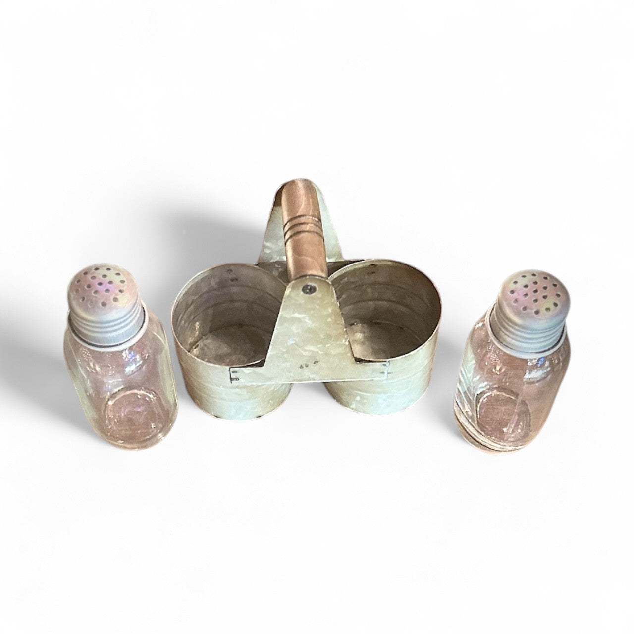 Galvanized Metal Caddy with Glass Salt & Pepper Shakers