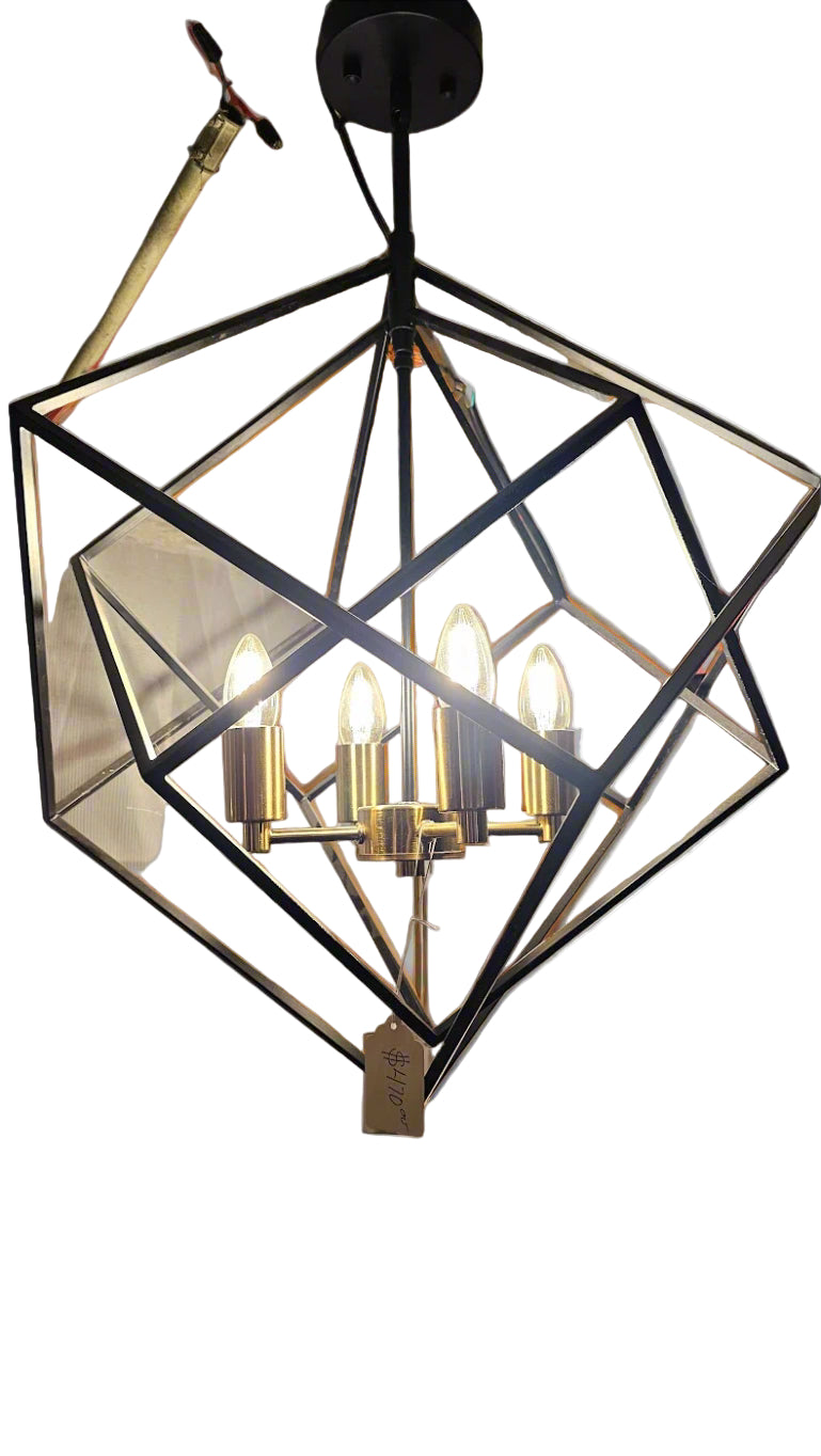 Geometric Modern-Style Chandelier – Mid-Century Inspired Brass and Glass Ceiling Light Fixture