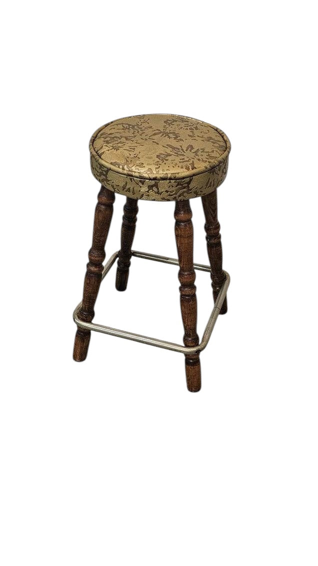 Retro Vinyl Stool with Groovy Green and Yellow Pattern