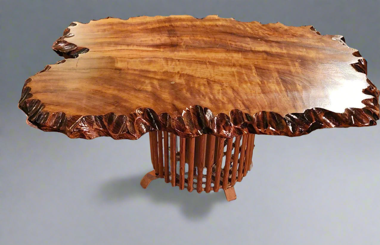 Burled Redwood Coffee Table – Mid-Century Nakashima Style Live Edge Design